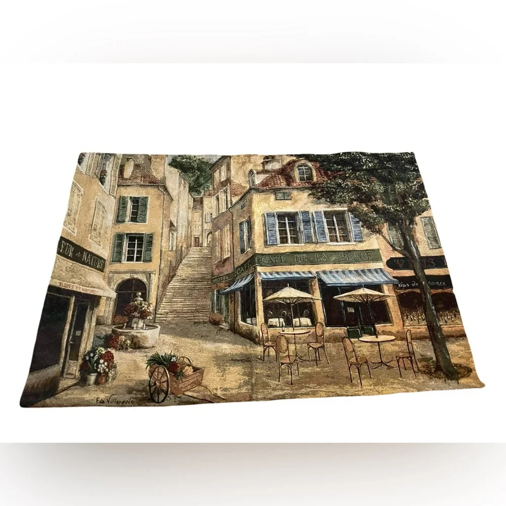 Wall Tapestry Art in Motion Cafe de la Place Large Hanging Woven 48x70 inches